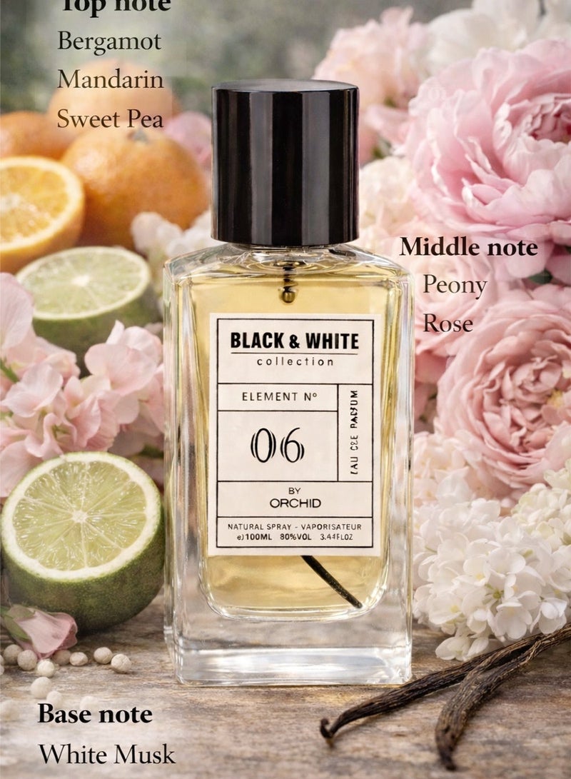 Orchid Black and White Element N.06 Pour Femme Eau de Parfum 100ml for Women | Long Lasting Floral Citrus Perfume with Bergamot, Mandarin & Sweet Pea Notes | Luxury Feminine Fragrance with Peony, Rose & White Musk Base - Image 3